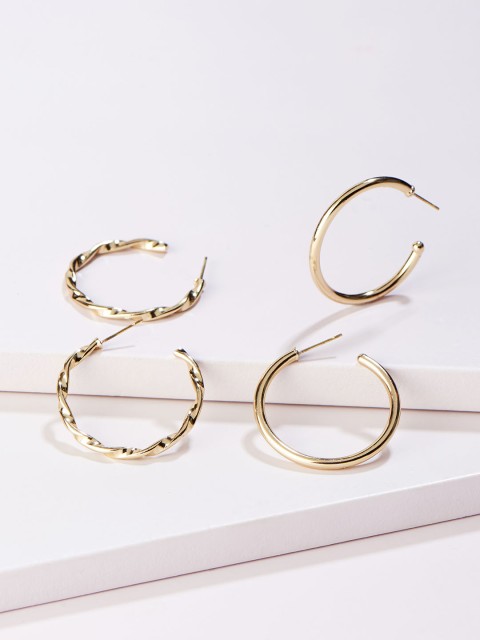 

Runway Ritual Pack of 2 Gold-Toned Contemporary Half Hoop Earrings