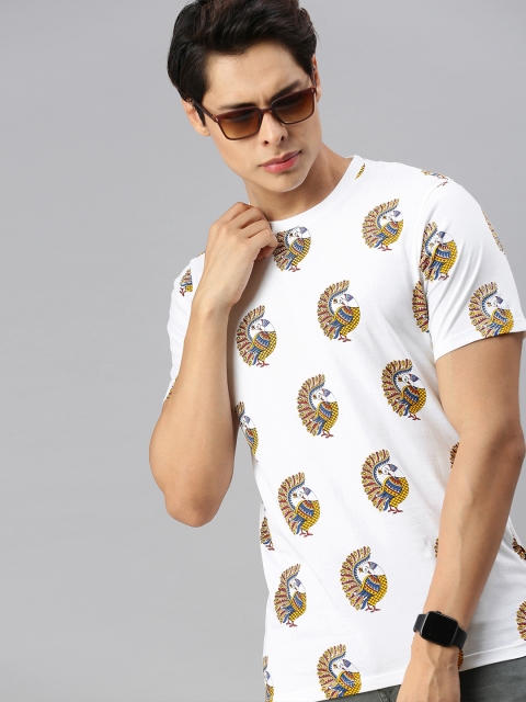 

Kook N Keech Men White Kalamkari Printed Pure Cotton T-shirt