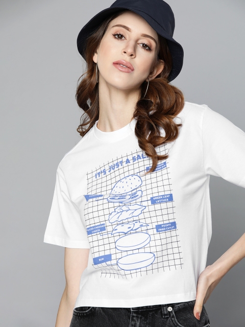 

Kook N Keech Women White & Blue Printed T-shirt