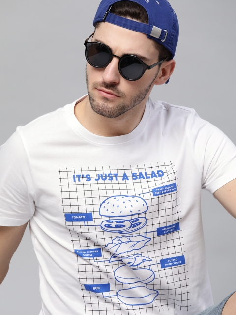 

Kook N Keech Men White Blue Printed Pure Cotton T-shirt