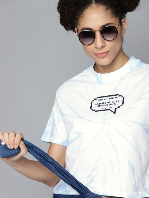 

Kook N Keech Women White Blue Pure Cotton Tie Dye Pure Cotton T-shirt