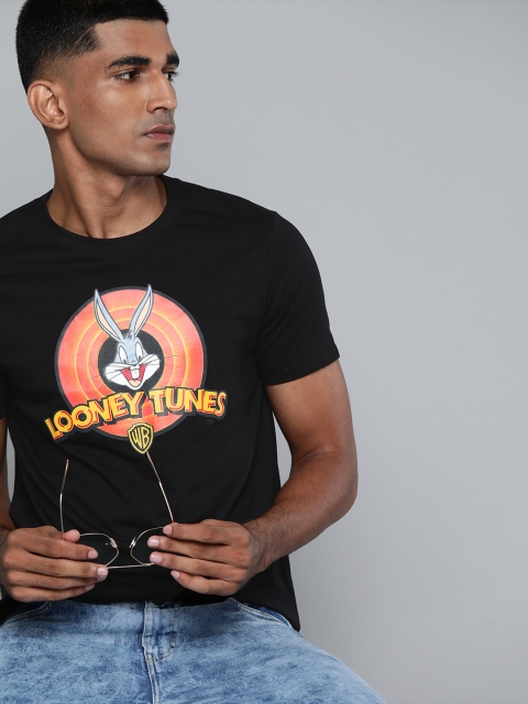 

Kook N Keech Looney Tunes Men Black Orange Bugs Bunny Print Pure Cotton T-shirt