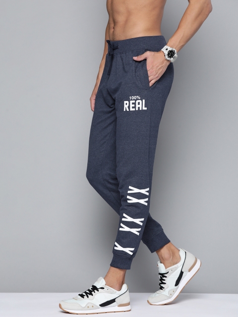 

Kook N Keech Men Blue & White Solid Joggers with Typography Print Detail