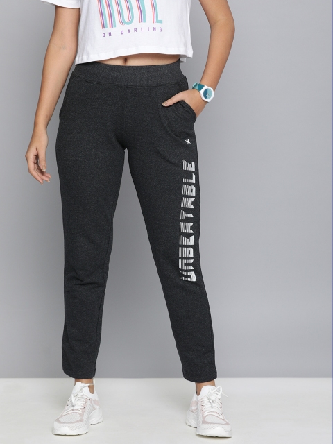 

Kook N Keech Women Charcoal Grey Solid Track Pants with Printed Detail