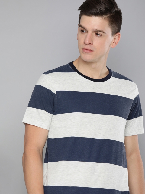 

Harvard Men Navy Blue & Grey Melange Striped T-shirt