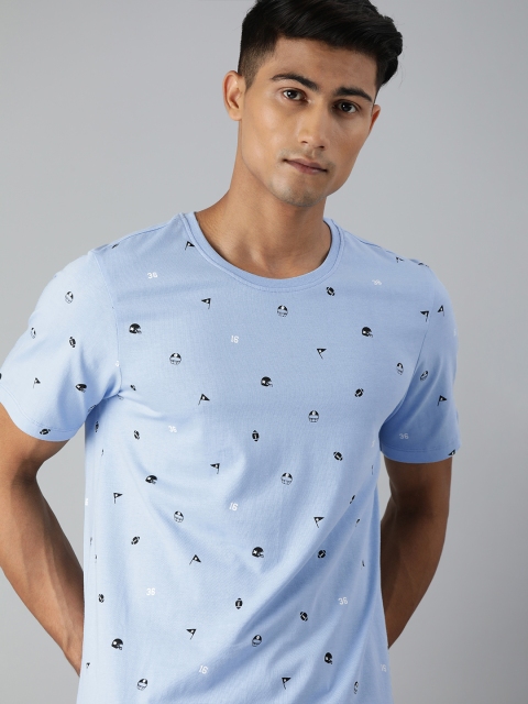 

Harvard Men Blue Printed Round Neck Round NeckPure Cotton T-shirt