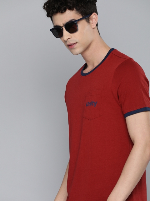 

Harvard Men Maroon Pure Cotton T-shirt with Pocket Detailing