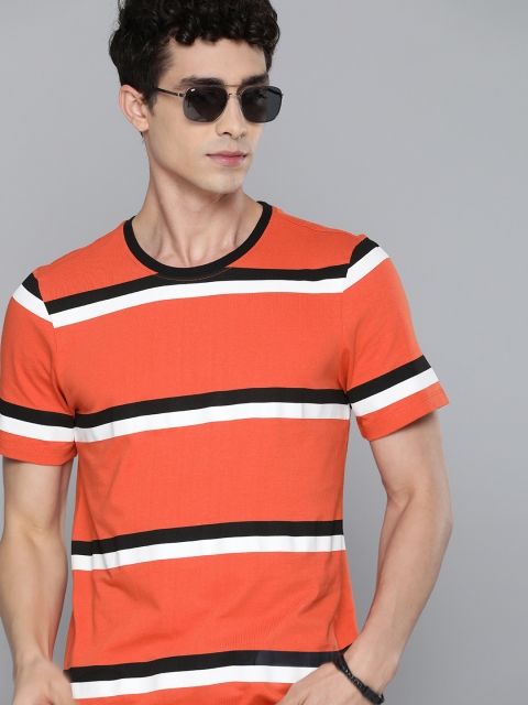 

Harvard Men Orange Black Striped Pure Cotton T-shirt