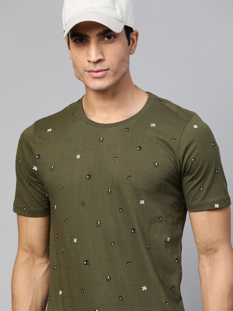 

Harvard Men Olive Black Pure Cotton Printed Pure Cotton T-shirt