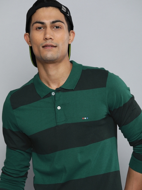 

Harvard Men Teal Green Cotton Striped Polo Collar Pure Cotton T-shirt