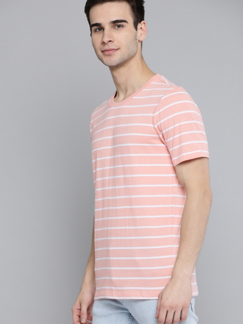 

Harvard Men Pink White Striped Pure Cotton T-shirt
