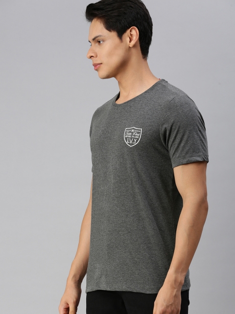 

Harvard Men Charcoal Grey Melange T-shirt With Printed Detailing