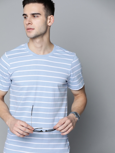 

Harvard Men Blue & White Pure Cotton Striped T-shirt