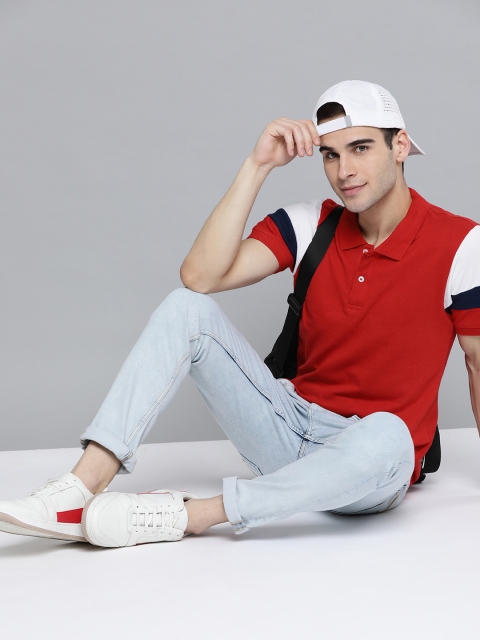 

Harvard Men Red Solid Pure Cotton Polo Collar Pure Cotton T-shirt