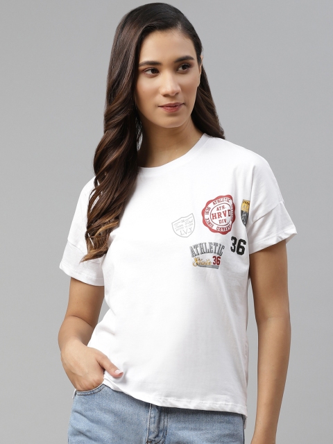

Harvard Women White Pure Cotton Graphic Print Drop-Shoulder Sleeves T-shirt
