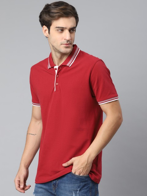 

Harvard Men Red Pure Cotton Solid Polo Collar Pure Cotton T-shirt