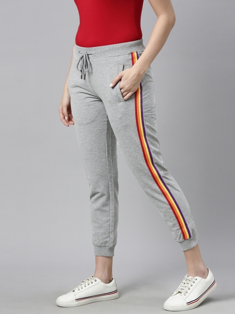 

Harvard Women Grey Melange Solid Side Striped Cropped Joggers
