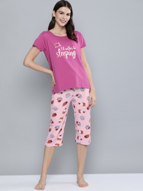 

HERE&NOW Women Pink Printed Night suit