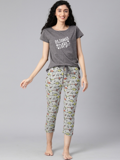 

HERE&NOW Women Grey & White Printed Night suit