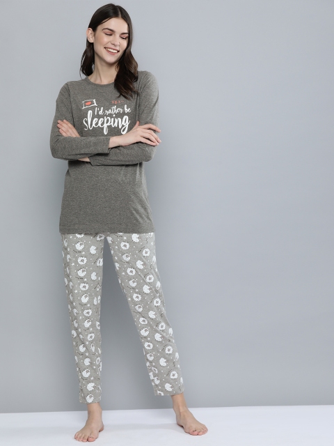 

HERE&NOW Women Grey Printed Night suit