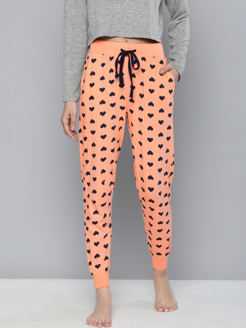 

HERE&NOW Woman's Peach and Black Printed Lounge Pants