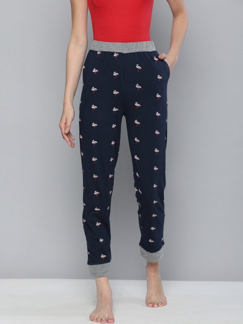 

HERE&NOW Woman's Navy Blue and White Printed Lounge Pants