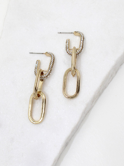 

Runway Ritual Gold-Toned & White Geometric Drop Earrings