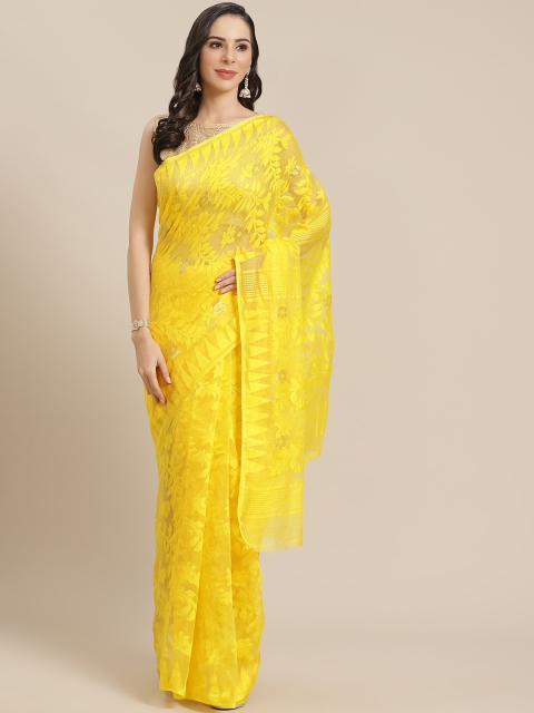 

Kalakari India Yellow & Golden Woven Design Jamdani Handloom Saree
