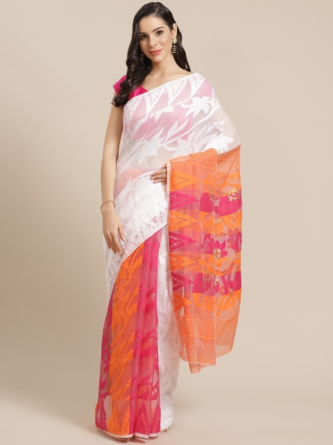 

Kalakari India White & Orange Woven Design Jamdani Handloom Saree