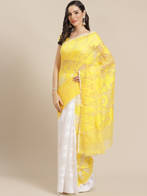 

Kalakari India Yellow & White Woven Design Jamdani Handloom Saree