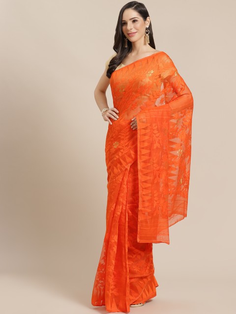 

Kalakari India Orange & Golden Woven Design Jamdani Handloom Saree