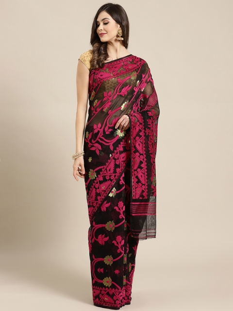 

Kalakari India Black & Magenta Woven Design Jamdani Handloom Saree