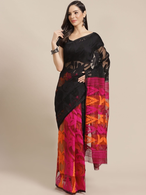 

Kalakari India Black & Pink Woven Design Jamdani Handloom Saree