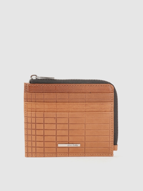 

Allen Solly Men Tan Brown Self Checked Leather Zip Around Wallet