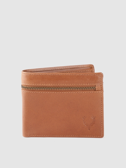

Allen Solly Men Tan Brown Solid Zip Detail Leather Two Fold Wallet