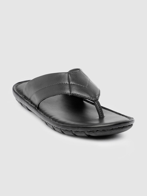 

Ventoland Men Black Solid Leather Comfort Sandals