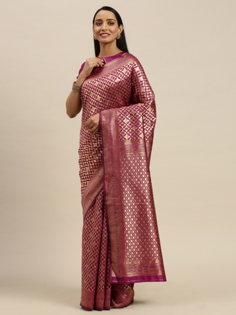 

Mitera Violet & Gold-Toned Woven Design Banarasi Saree