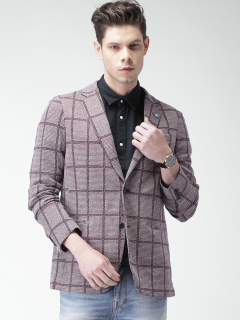

SELECTED Purple Checked Slim fit Single-Breasted Smart Casual Blazer