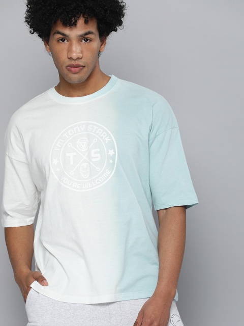 

Kook N Keech Marvel Men White & Blue Colourblocked Pure Cotton T-shirt