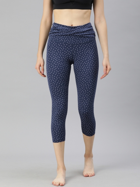

Nike Women Navy Blue & White Polka Dots Print Twisted Detail 7/8 Yoga Dots Tights