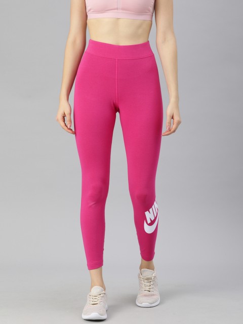 

Nike Women Pink & White Brand Logo Print Detail Essential High-Rise Sports Tights