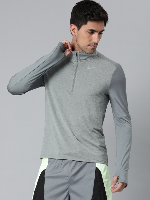 

Nike Men Grey Solid Dri-Fit Element Half Zip Running T-Shirt