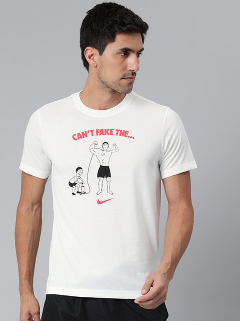 

Nike Men White & Black Printed Can't Fake It Dri-Fit Training T-Shirt