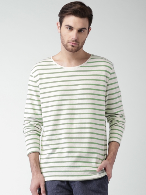 

SELECTED White & Olive Green Striped T-shirt