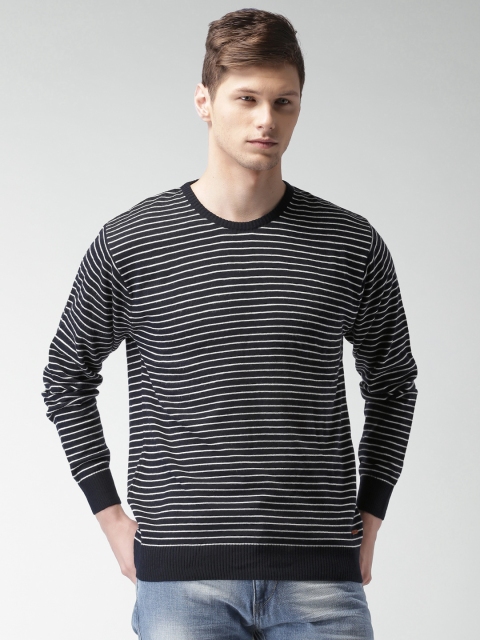 

Mast & Harbour Men Navy & White Striped Sweater, Navy blue