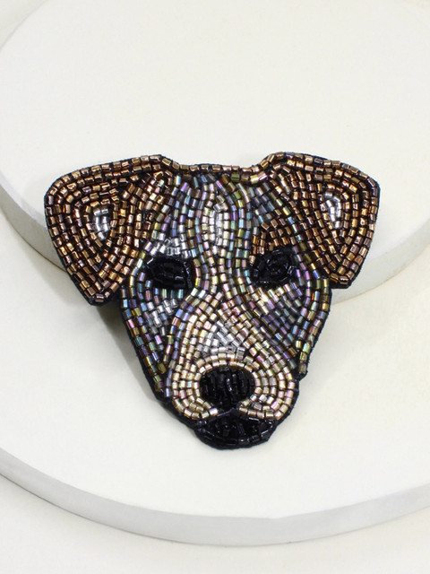 

Runway Ritual Girls Black & Brown Embellished Dog-Shaped Brooch