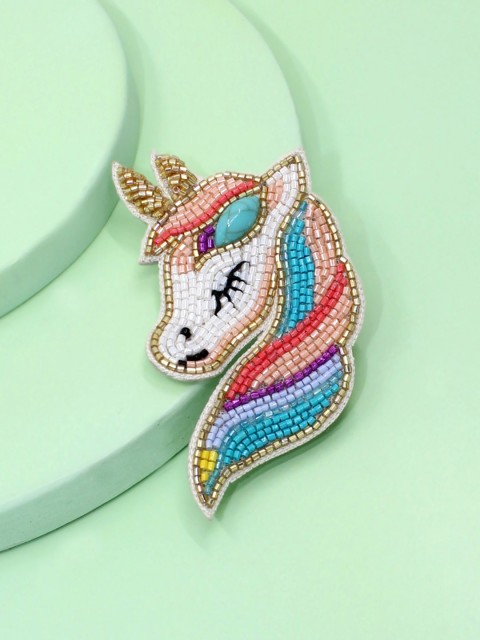 

Runway Ritual Girls Pink & White Beaded Unicorn-Shaped Brooch