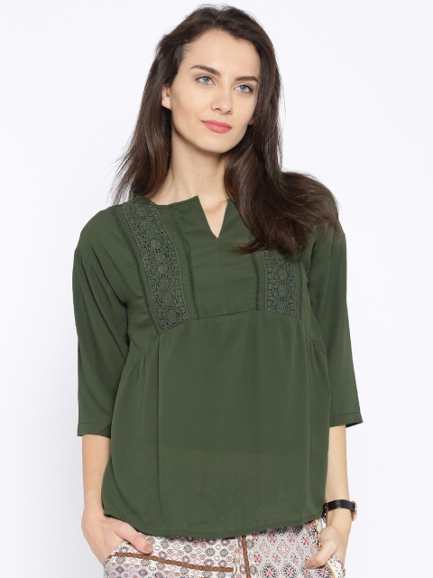 

Tokyo Talkies Olive Green Polyester Top
