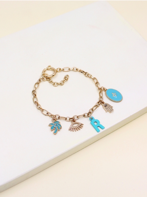 

Runway Ritual Gold-Toned Bracelet Handcrafted Alphabet- R Charm Bracelet
