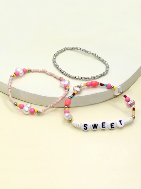 

Runway Ritual Girls White & Pink Plastic Handcrafted Elasticated Bracelet